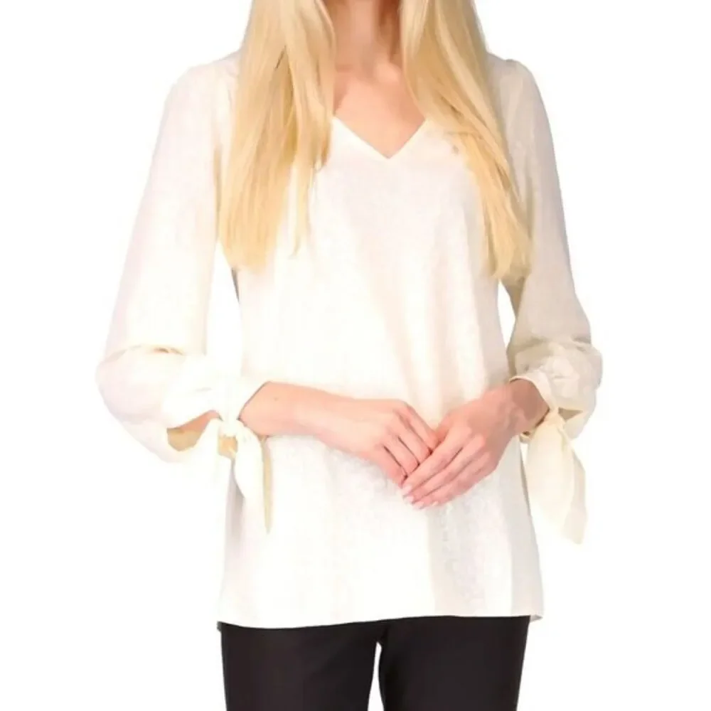 Michel Kors Cream V Neck Blouse Tie Sleeve Long Sleeve Womens Top size XS